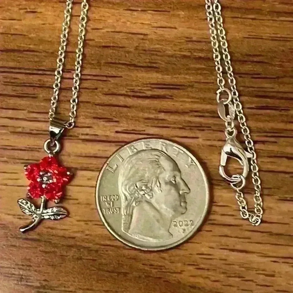 Ruby Red and Silver Style Necklace Vintage J9 - Picture 3 of 7